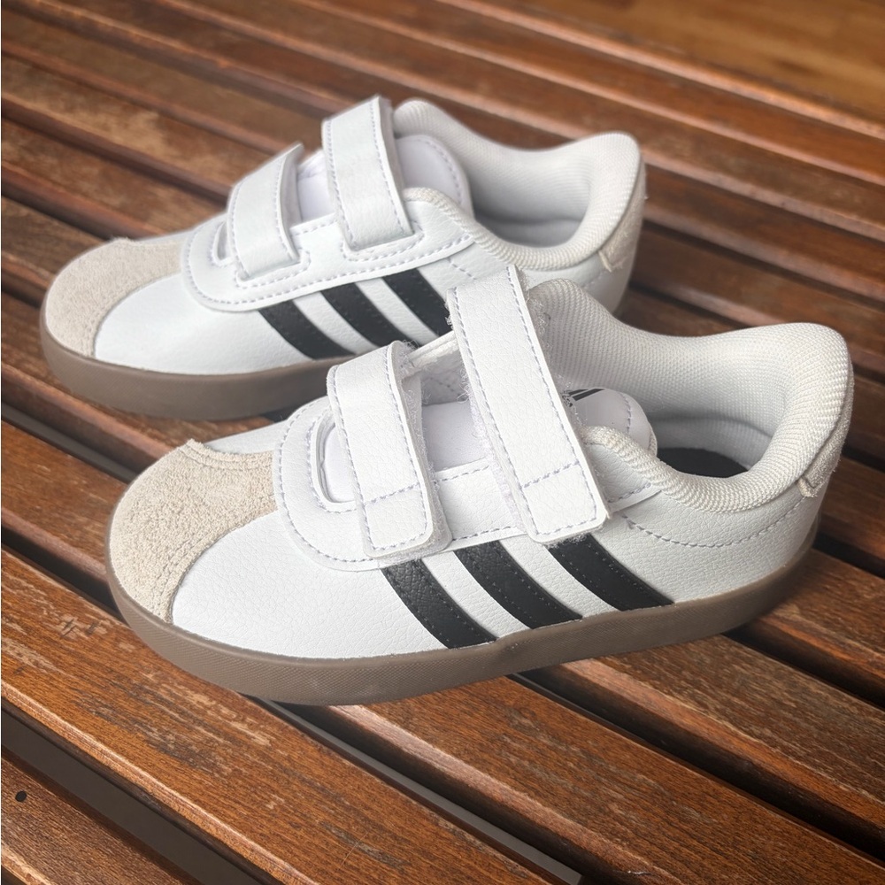 Adidas Kids White and Black Velcro Sneakers size 10